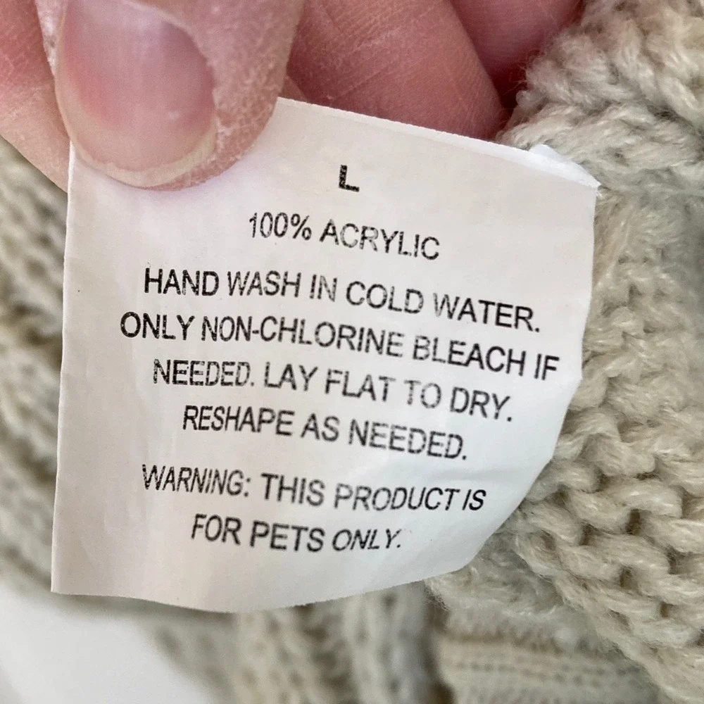 Cozy Cable Knit Turtleneck‎ Dog Sweater Cream Size Large Winter Fisherman